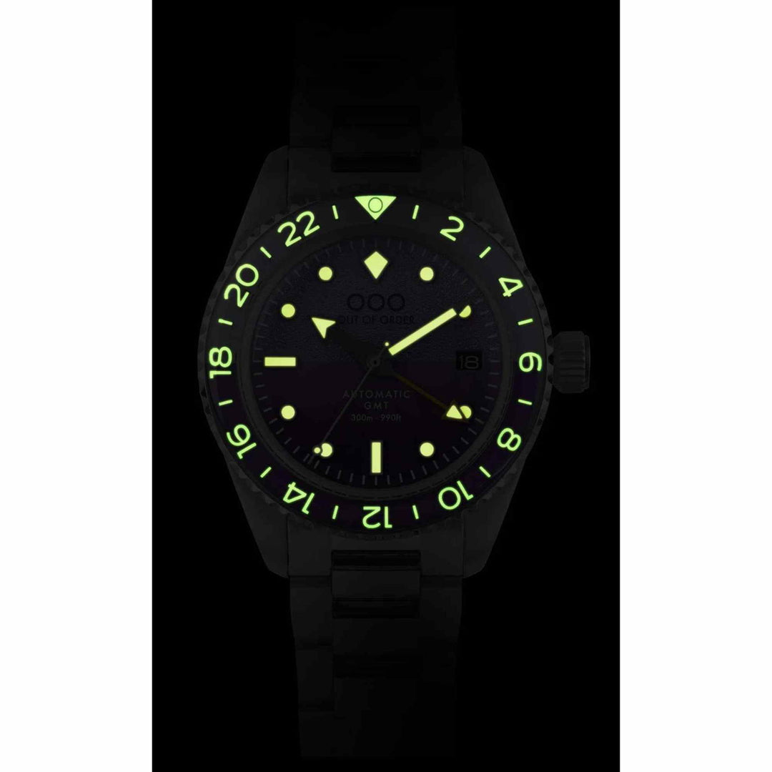 Out Of Order 001-25.LA.BAND.SS Men's Dark Violet Auto Ultra Brushed GMT Wristwatch - H S Johnson