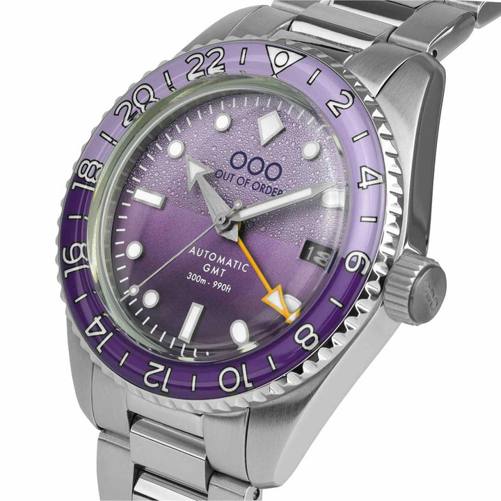 Out Of Order 001-25.LA.BAND.SS Men's Dark Violet Auto Ultra Brushed GMT Wristwatch - H S Johnson