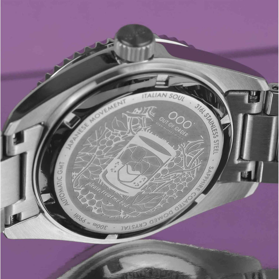 Out Of Order 001-25.LA.BAND.SS Men's Dark Violet Auto Ultra Brushed GMT Wristwatch - H S Johnson