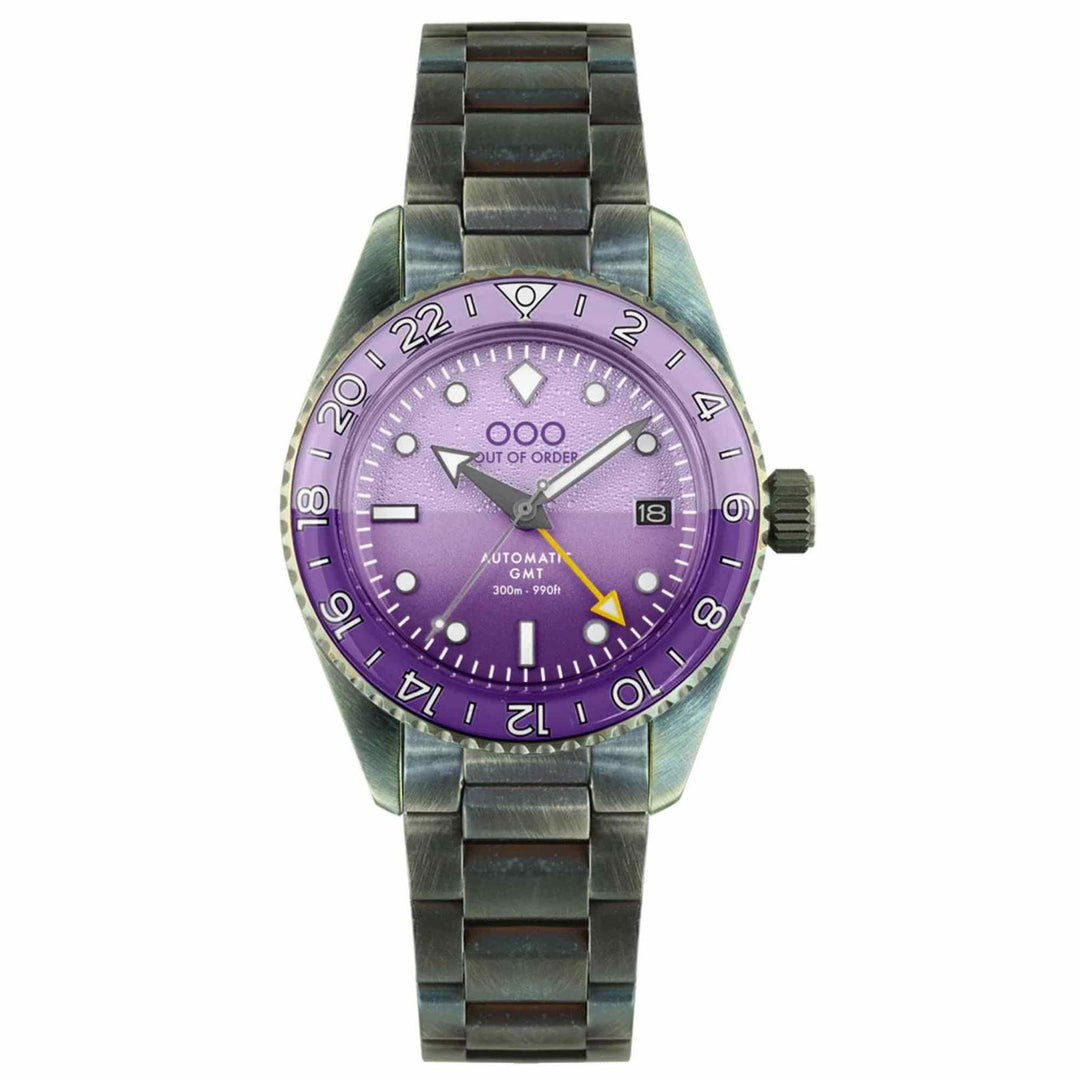 Out Of Order 001-25.LA.BAND Men's Dark Violet Auto Ultra Distressed GMT Wristwatch - H S Johnson