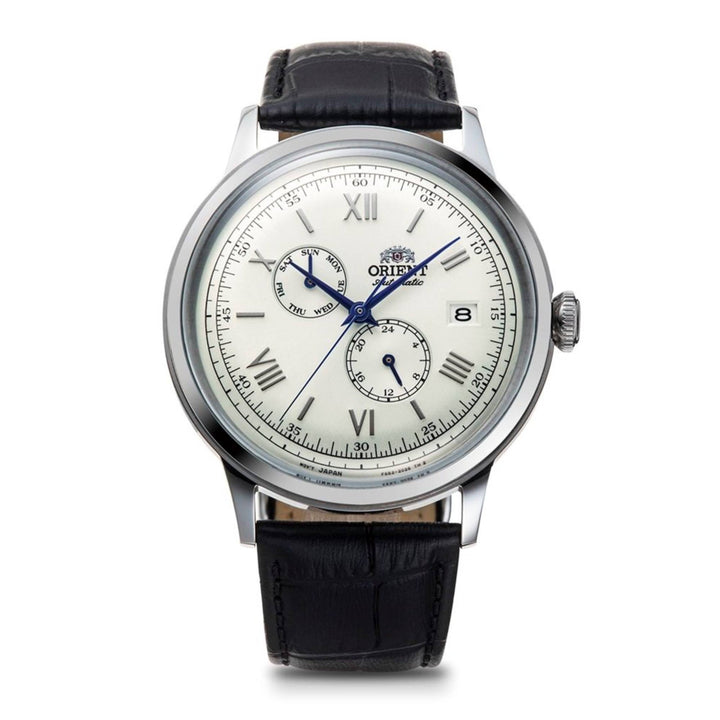 Orient RA-AK0701S30B Bambino Multi Function White Dial Leather Strap Wristwatch