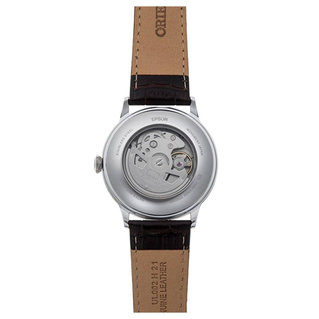 Orient RA-AK0702Y30B Bambino Multi Function Cream Dial Leather Strap Wristwatch