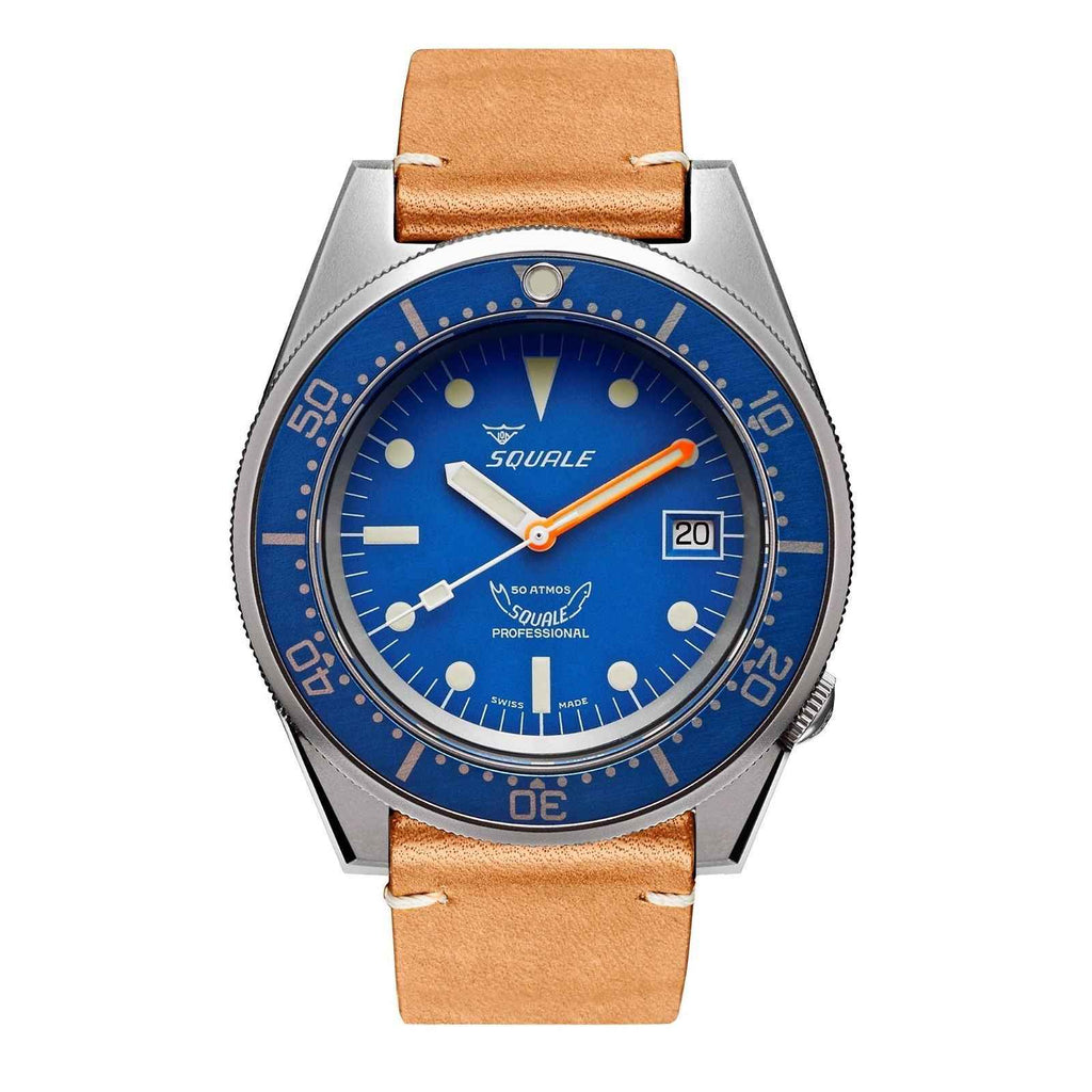 1521BLUEBL.PC 500 Meter Swiss Automatic Dive Watch Leather