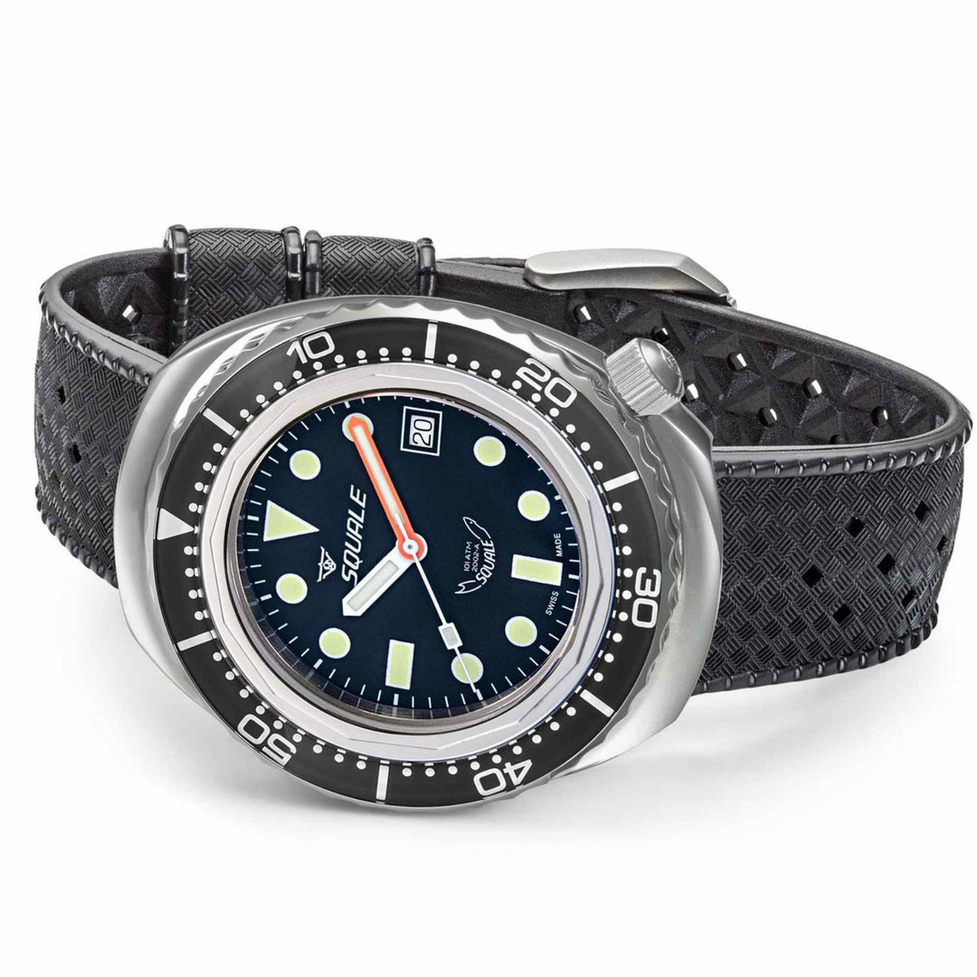 Squale 2002.SS.BK.BK.HT Black Rubber Strap Wristwatch - H S Johnson