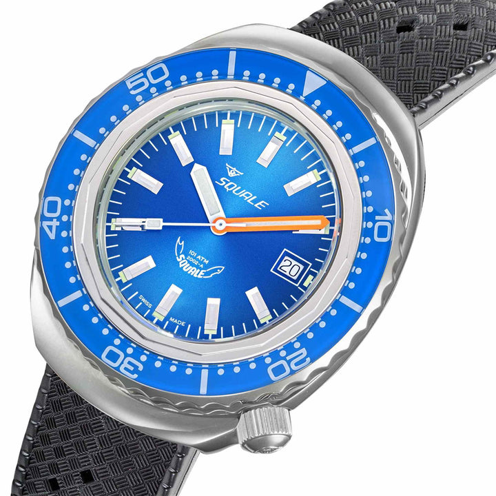 Squale 2002.SS.BL.BL.HT Blue Dial Black Rubber Wristwatch - H S Johnson