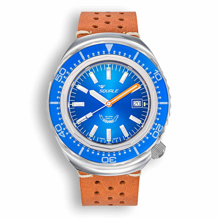 Squale 2002.SS.BL.BL.PTC Blue Dial Brown Leather Wristwatch - H S Johnson