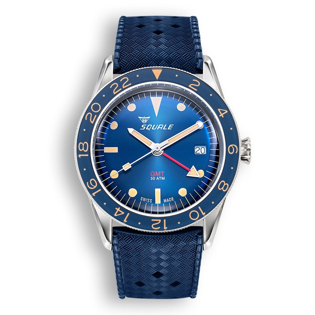 Squale SUB39GMTB.HTB GMT Blue Dial Automatic Rubber Strap Wristwatch - H S Johnson