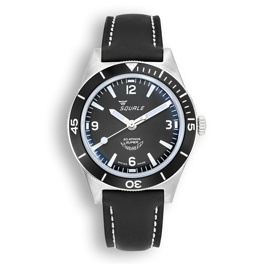 Squale SUPERMBKBK.RLBK Black Leather Wristwatch - H S Johnson