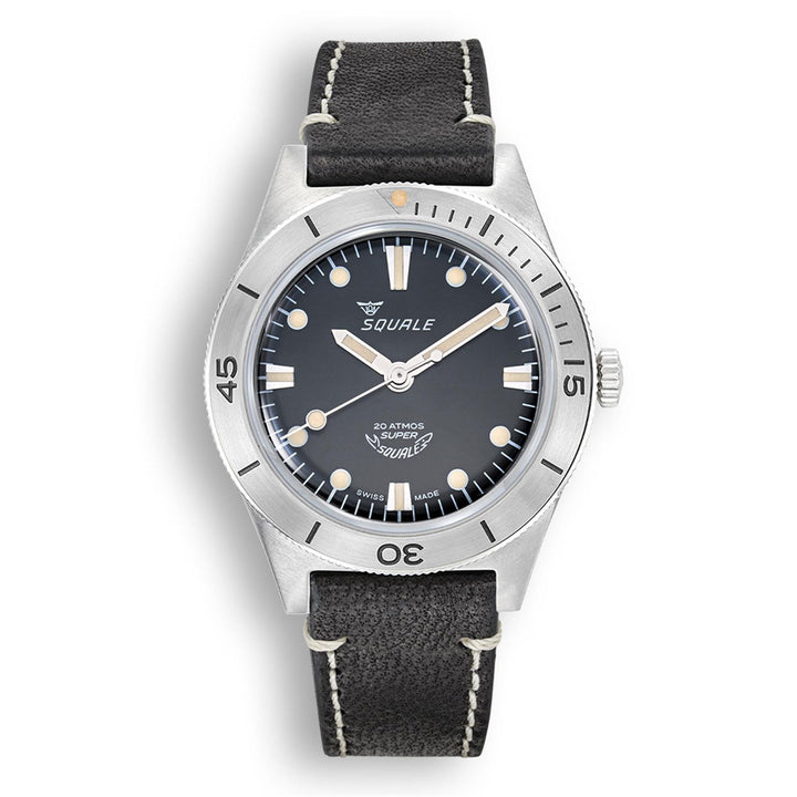 Squale SUPERSSBK.PN Sunray Black Leather Wristwatch - H S Johnson