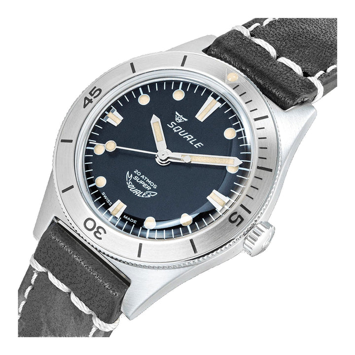 Squale SUPERSSBK.PN Sunray Black Leather Wristwatch - H S Johnson