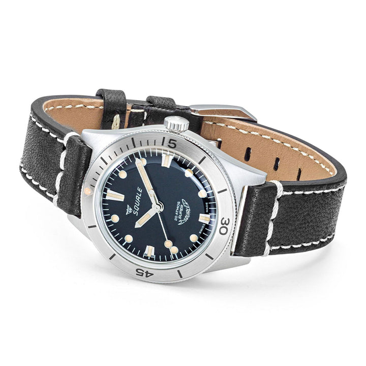 Squale SUPERSSBK.PN Sunray Black Leather Wristwatch - H S Johnson