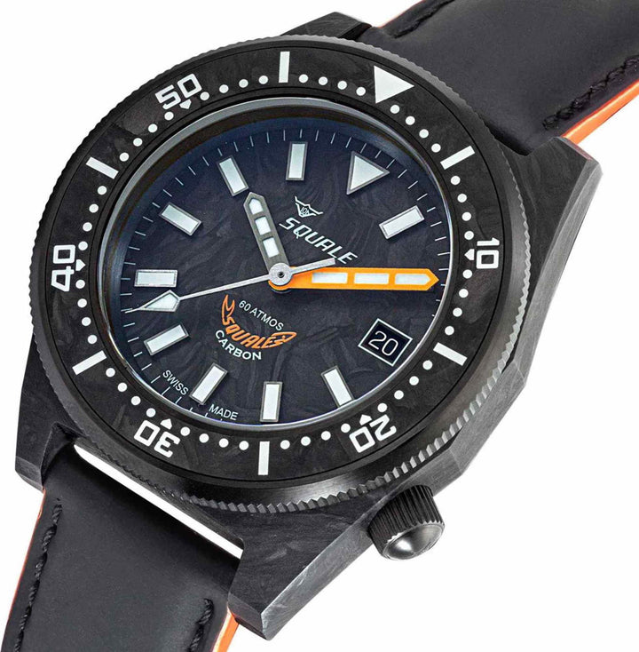 Squale T183AFCOR.RLOR Forged Carbon Orange Wristwatch - H S Johnson