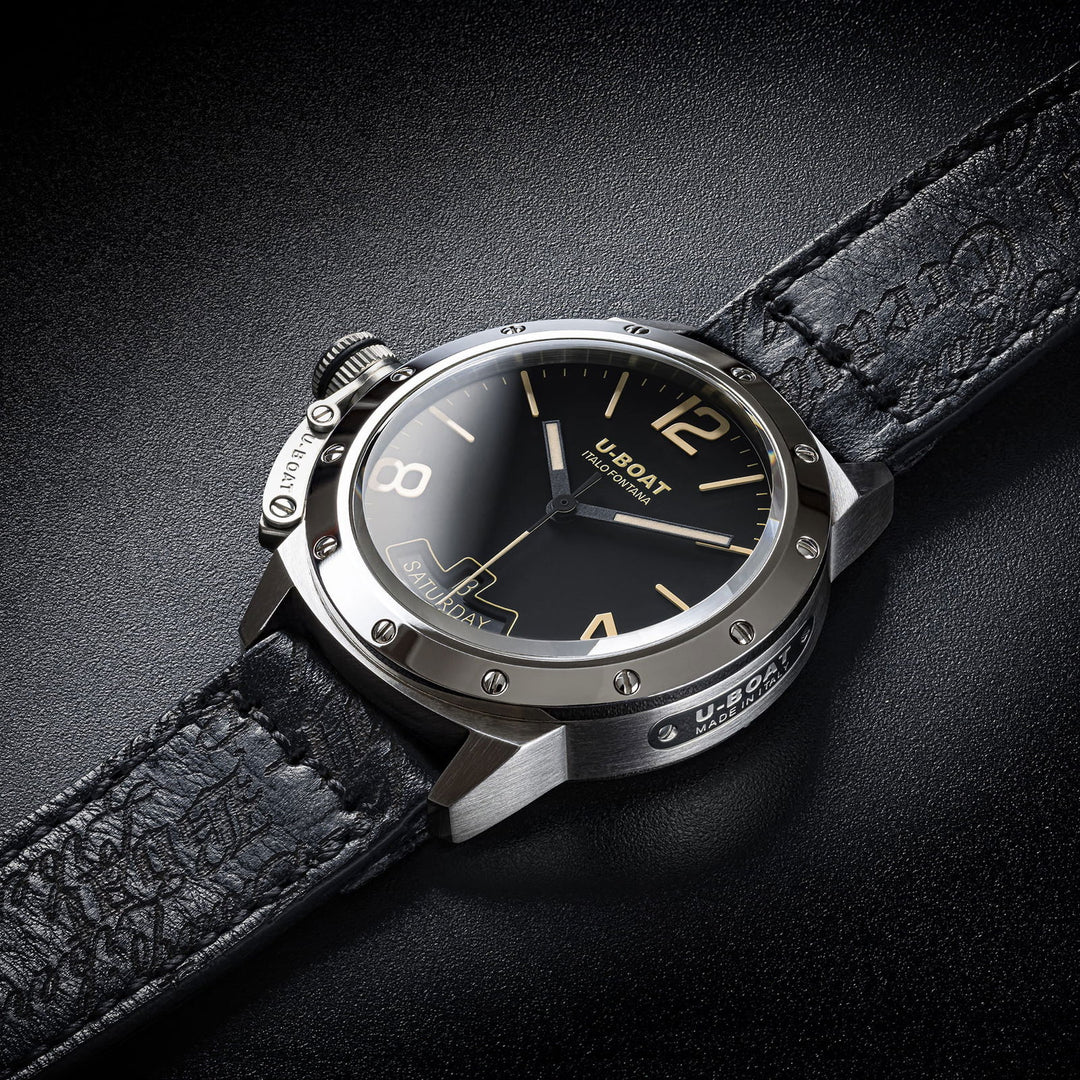 U-Boat 8890 Classico 40 Vintage Bezel Screws Black Strap Wristwatch - H S Johnson
