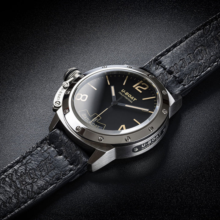U-Boat 8890 Classico 40 Vintage Bezel Screws Black Strap Wristwatch - H S Johnson