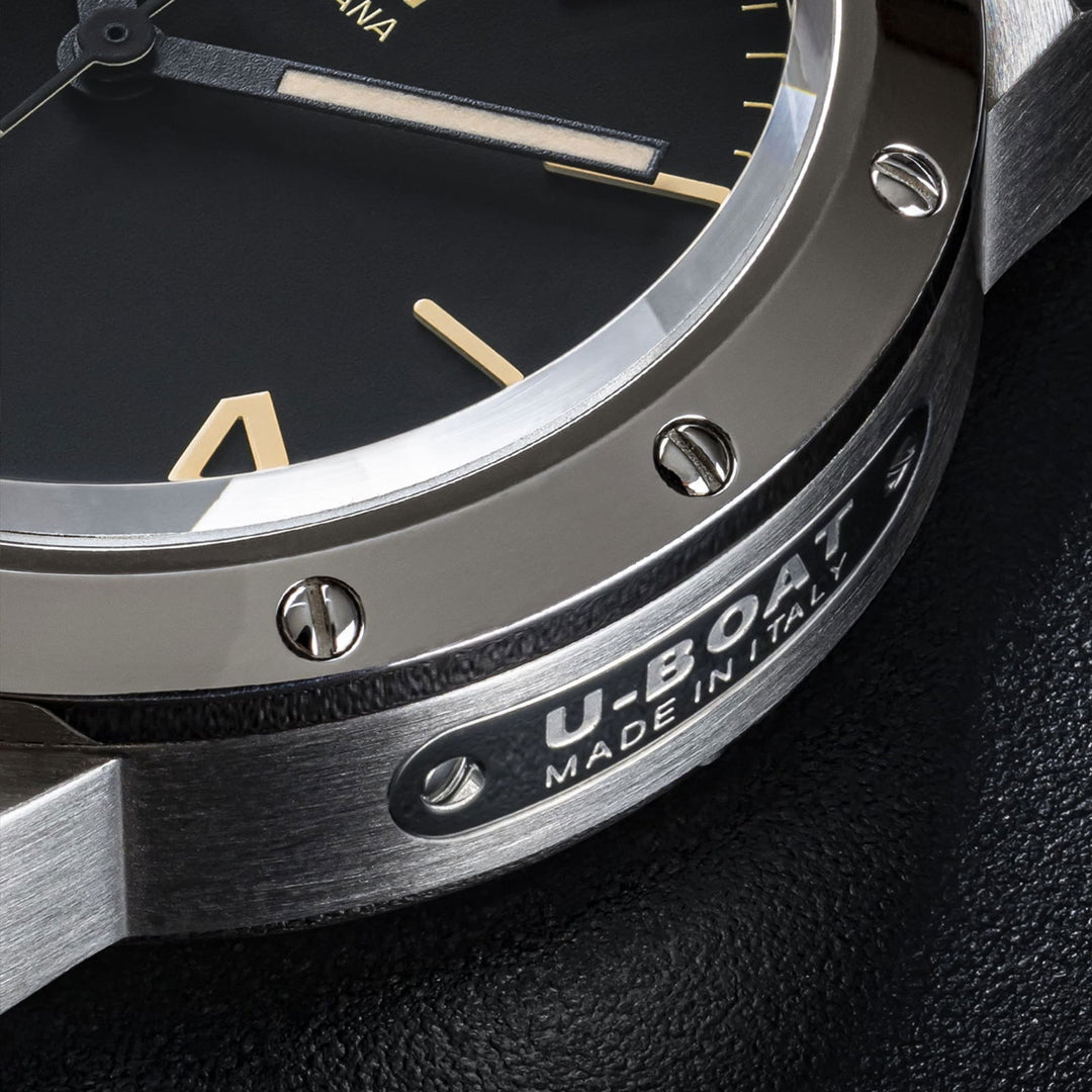 U-Boat 8890 Classico 40 Vintage Bezel Screws Black Strap Wristwatch - H S Johnson