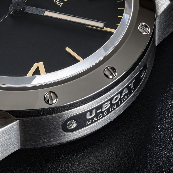 U-Boat 8890 Classico 40 Vintage Bezel Screws Black Strap Wristwatch - H S Johnson