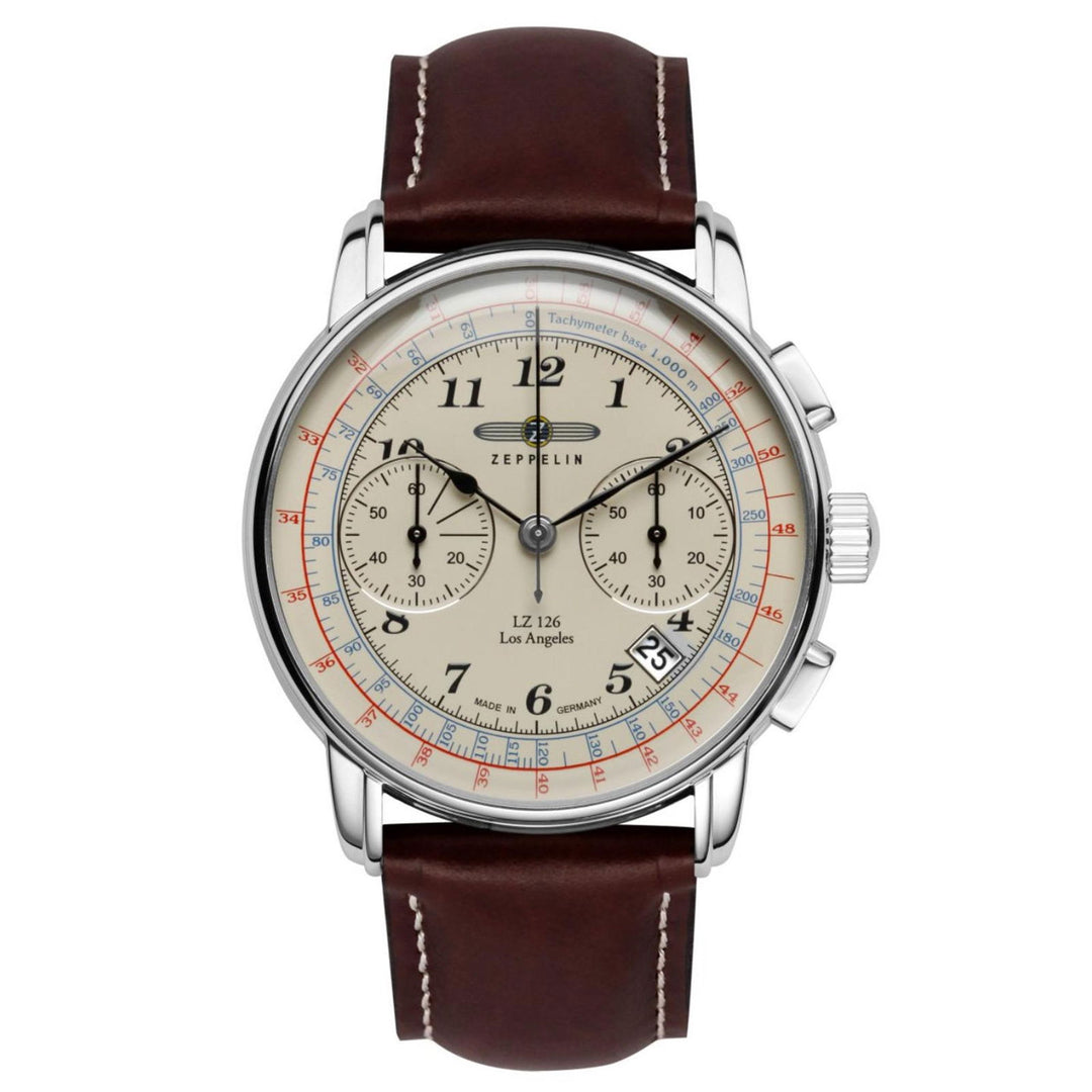Zeppelin 7614-5 Los Angeles Chronograph Brown Leather Strap Wristwatch - H S Johnson