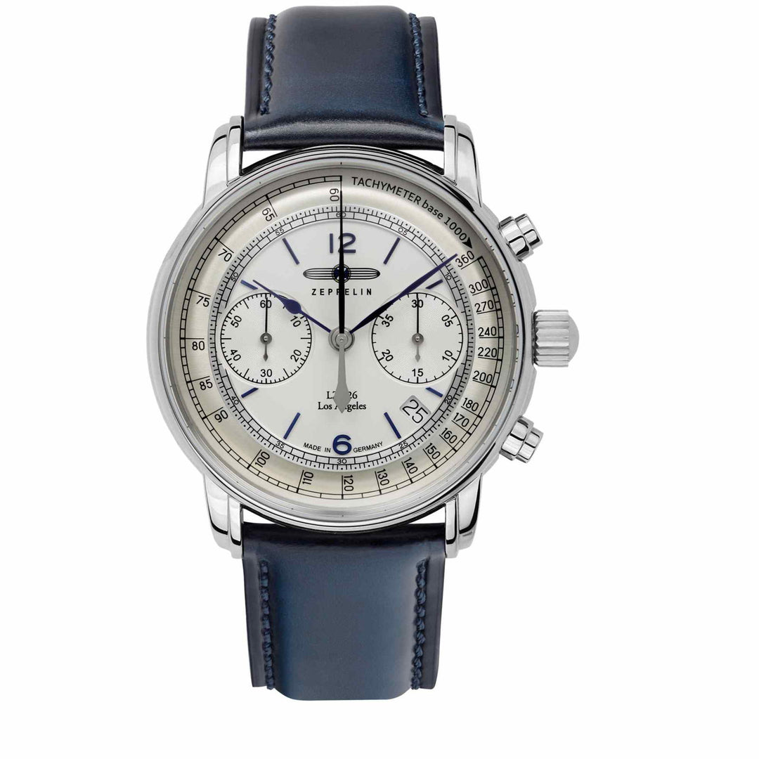 Zeppelin 8614-1 Men's Chronograph Blue Leather Strap Wristwatch - H S Johnson