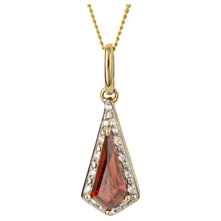 Elements Gold GP1065K Trapeze Cut Garnet Pendant with Diamond in 9ct Gold