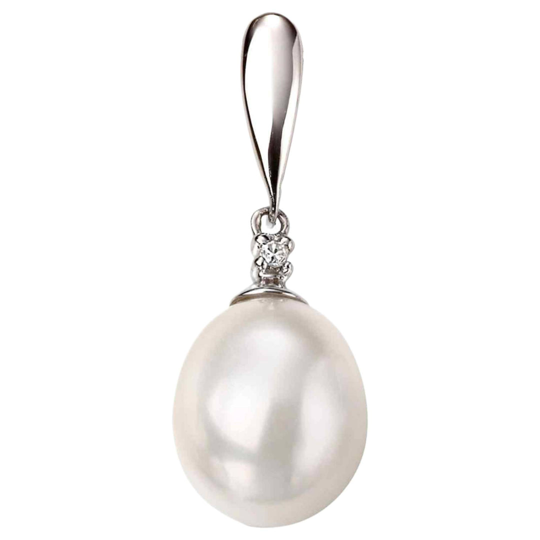 Elements Gold GP2018W Freshwater Pearl and Diamond Drop Pendant