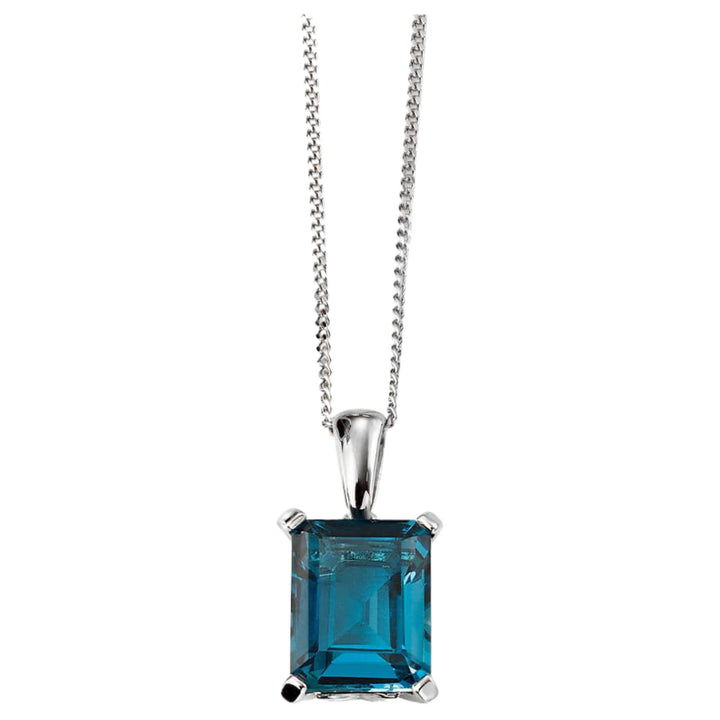 Elements Gold GP2024T Rectangle London Blue Topaz Pendant in 9ct White Gold