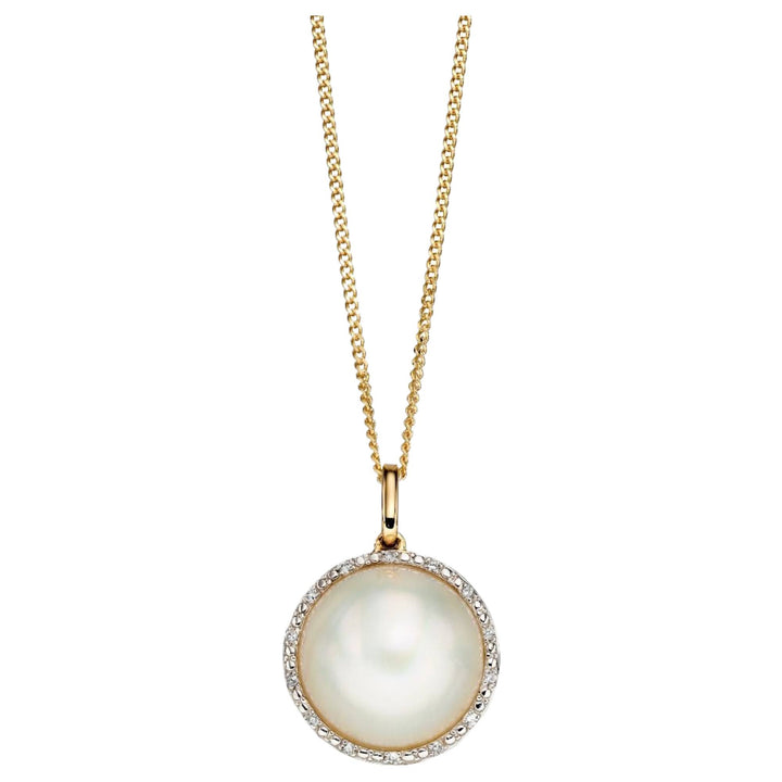 Elements Gold GP2160W Mabe Pearl and Diamond Pendant in 9ct Gold