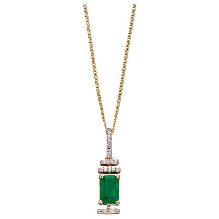 Elements Gold GP2185G Emerald Deco Pendant With Diamond in 9ct Gold
