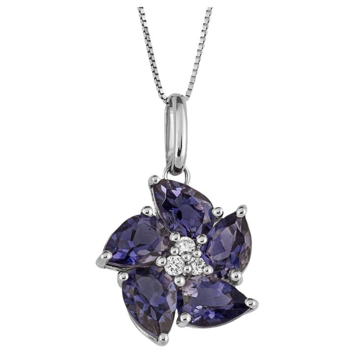 Elements Gold GP2301M Peony Pendant With Lolite And Diamond in 9ct White Gold