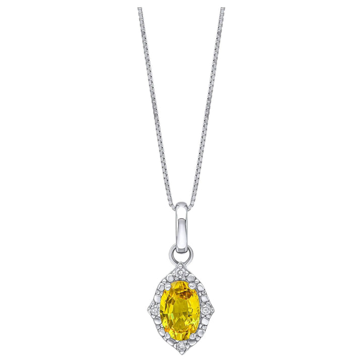 Elements Gold GP2366Y Oval Sapphire And Diamond Pendant in 9ct White Gold