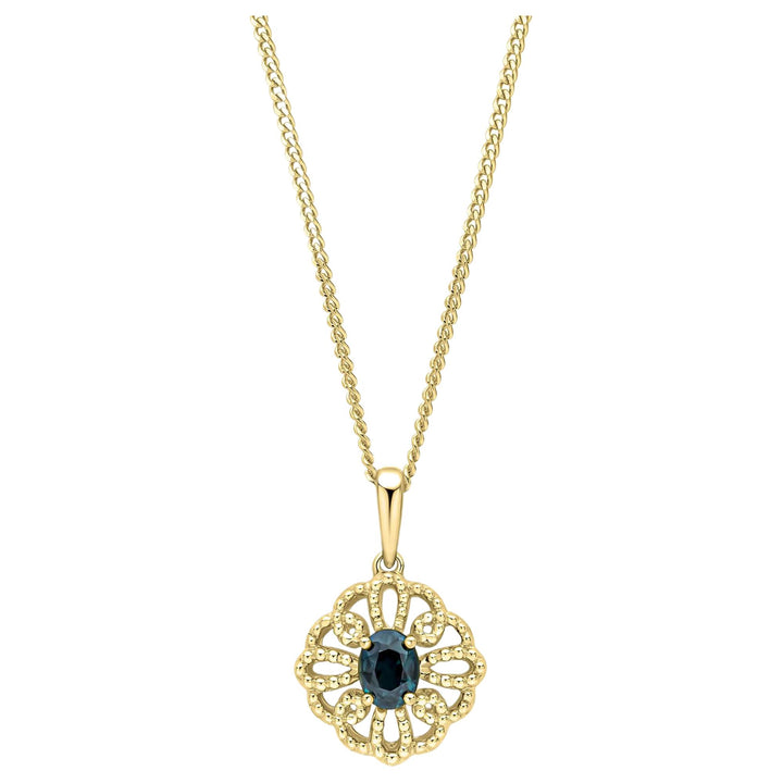 Elements Gold GP2379L Ornate Sapphire Pendant in 9ct Gold