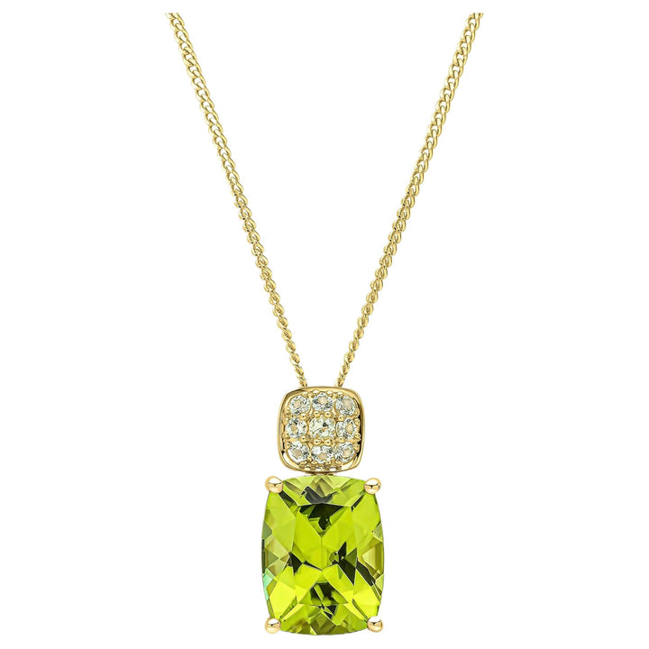 Elements Gold GP2382G Cushion Cut and Cluster Peridot Pendant in 9ct Gold