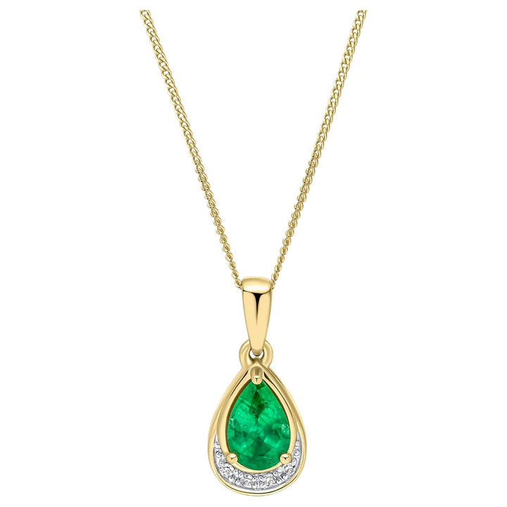 Elements Gold GP2383G Teardrop Emerald and Diamond Pendant in 9ct Gold