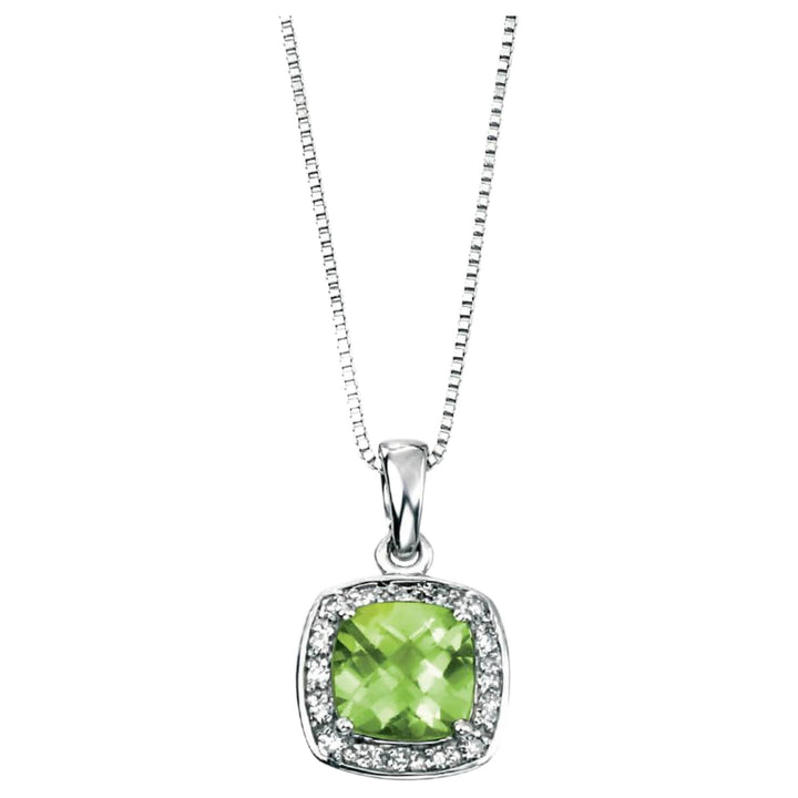 Elements Gold GP708G Cushion Cut Peridot Pendant Diamond Surround in 9ct White Gold