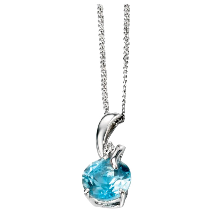 Elements Gold GP969T Blue Topaz Drop Pendant With Diamond Set Bale in 9ct White Gold