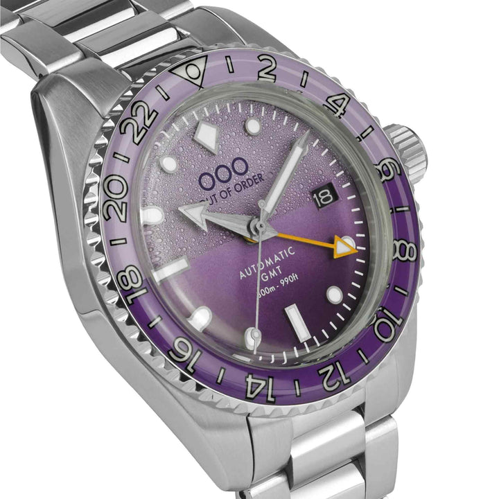 Out Of Order 001-25.LA.BAND.SS Men's Dark Violet Auto Ultra Brushed GMT Wristwatch