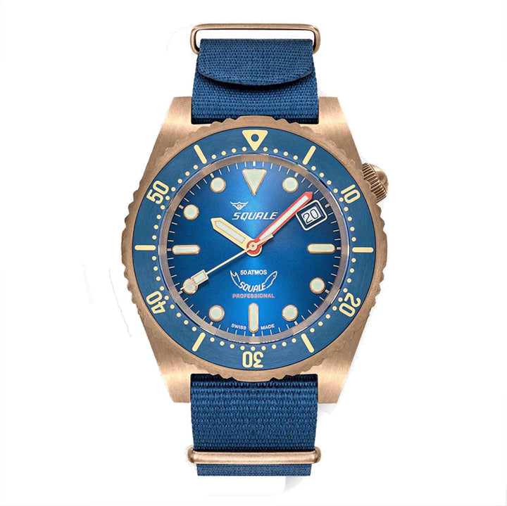 Squale 1521BRONBL.NB20 Bronze Blue Nylon Strap Wristwatch