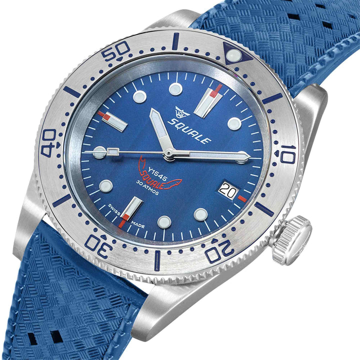 Squale 1545SSBLC.HTB Blue Dial Rubber Strap Wristwatch