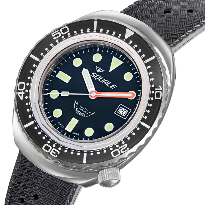 Squale 2002.SS.BK.BK.HT Black Rubber Strap Wristwatch