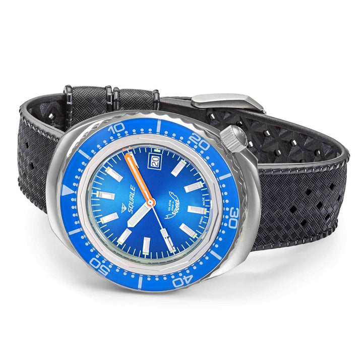 Squale 2002.SS.BL.BL.HT Blue Dial Black Rubber Wristwatch