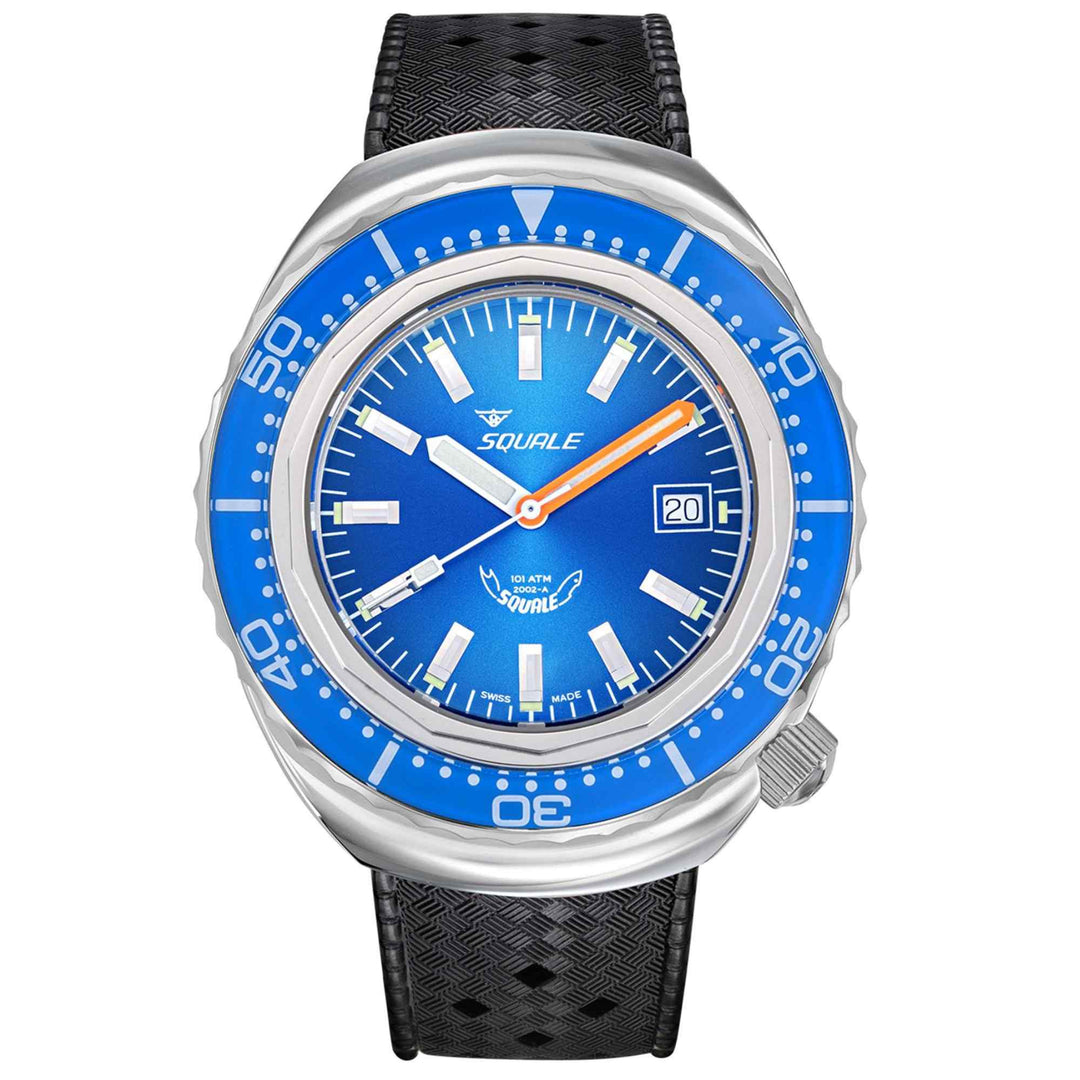 Squale 2002.SS.BL.BL.HT Blue Dial Black Rubber Wristwatch