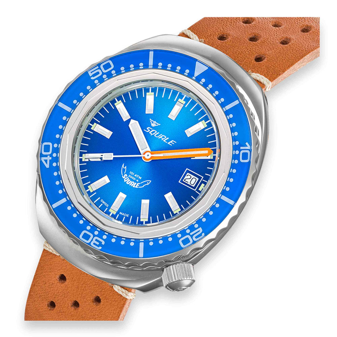 Squale 2002.SS.BL.BL.PTC Blue Dial Brown Leather Wristwatch