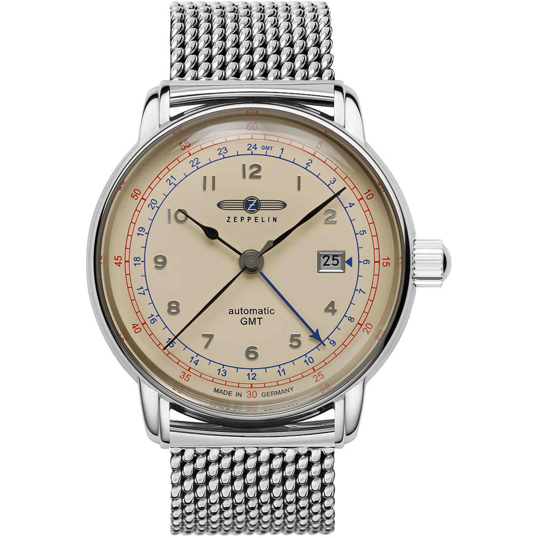Zeppelin 7668M-5 Montre-bracelet automatique avec bracelet en maille GMT pour hommes (8151604396258)