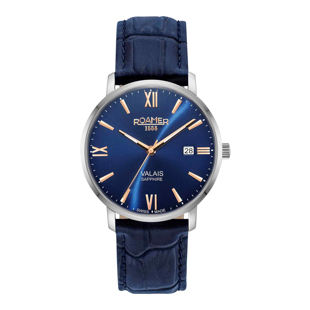 Roamer 958833 41 43 05 Men's Valais Blue Leather Strap Wristwatch (8153521783010)
