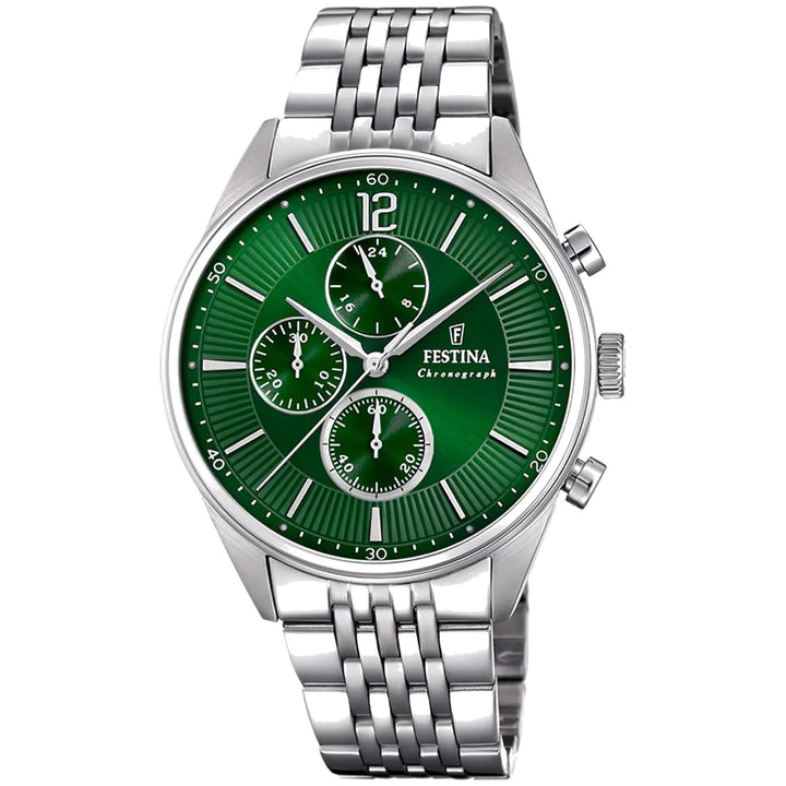 Festina F20285/8 Men's Timeless Chronograph Green Dial Wristwatch