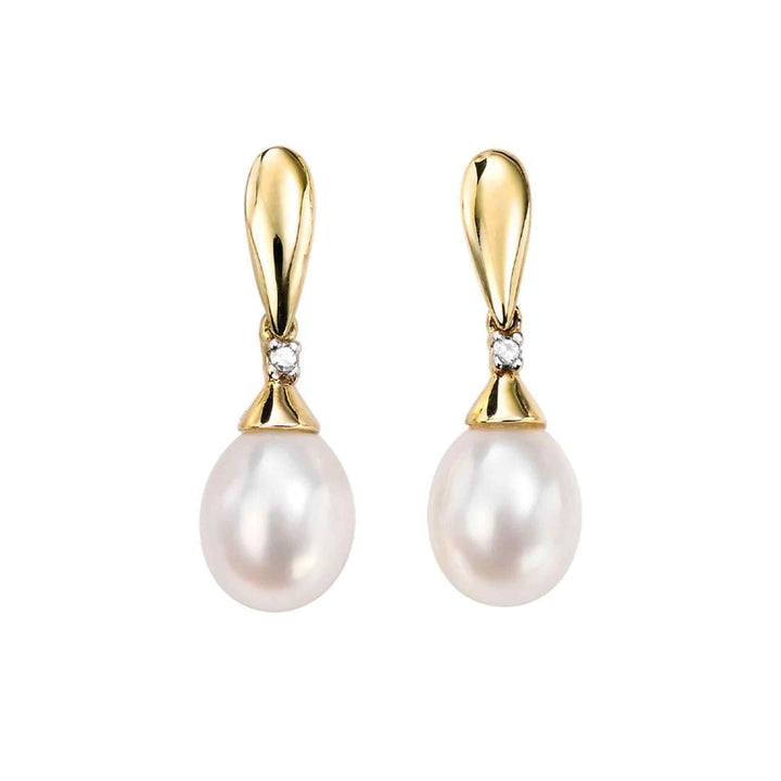Elements Gold GE780W Freshwater Pearl and Diamond Drop Earrings