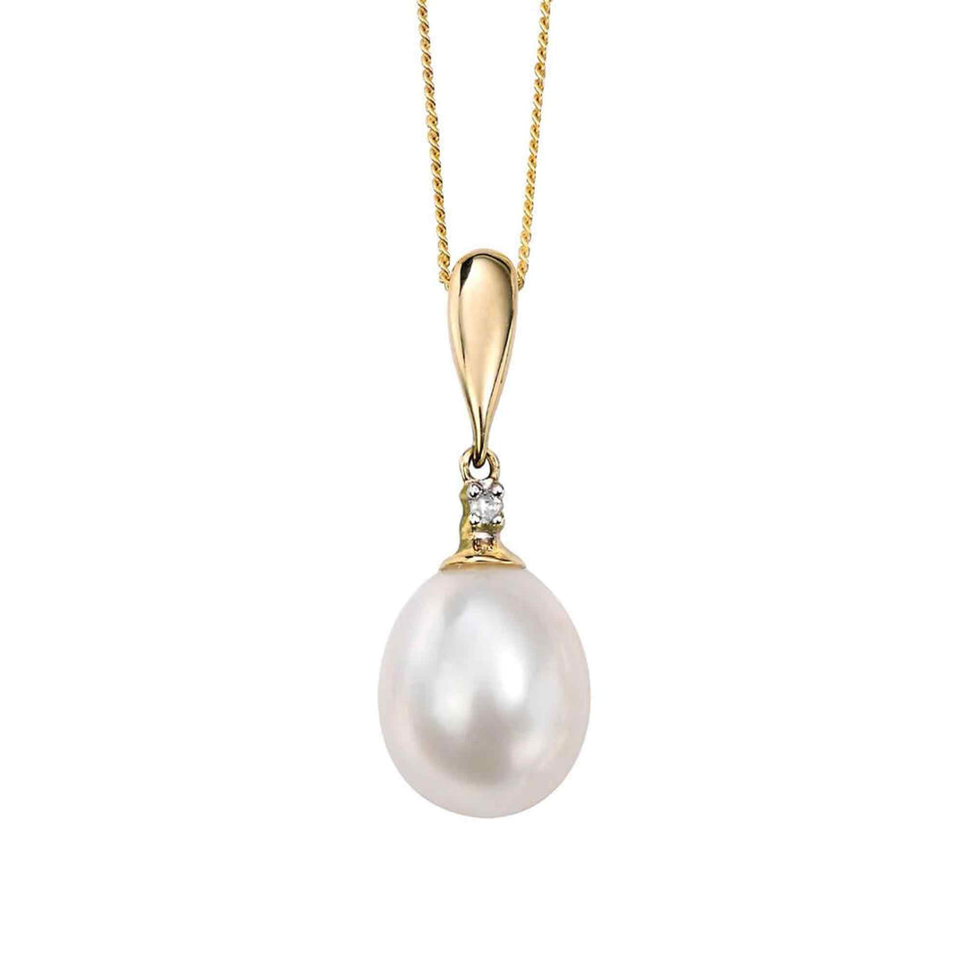Elements Gold GP758W Freshwater Pearl and Diamond Drop Pendant Only