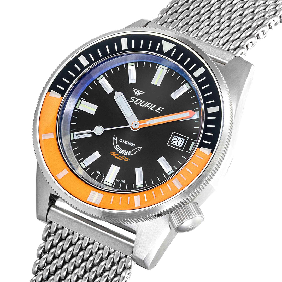Squale MATICXSC.ME22 600M Satin Orange Mesh Wristwatch