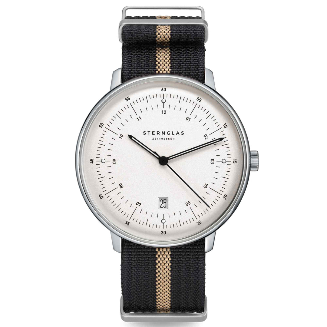 Sternglas S01-HH10-NA04  Men's Hamburg Black/Cream Nylon Strap Wristwatch