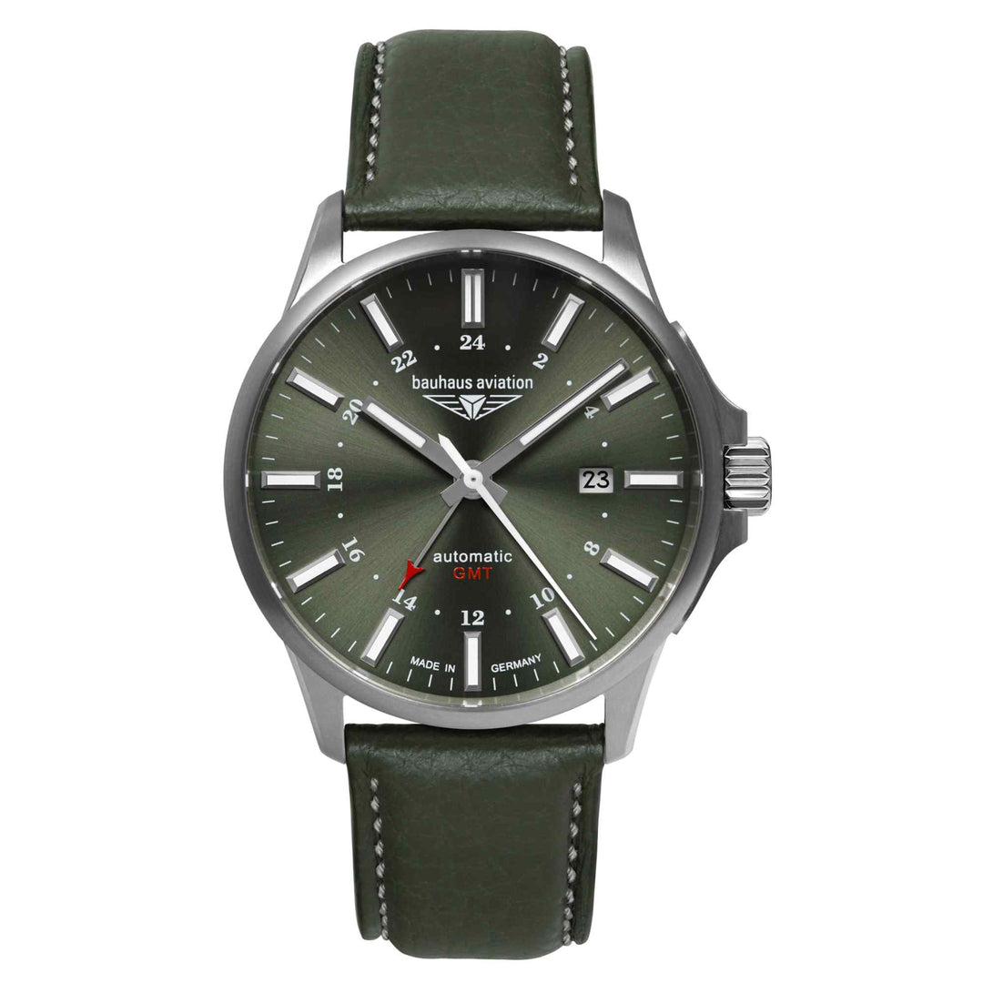Bauhaus Aviation 2868-4 orologio da polso automatico GMT in pelle titanio da uomo (8152930615522)