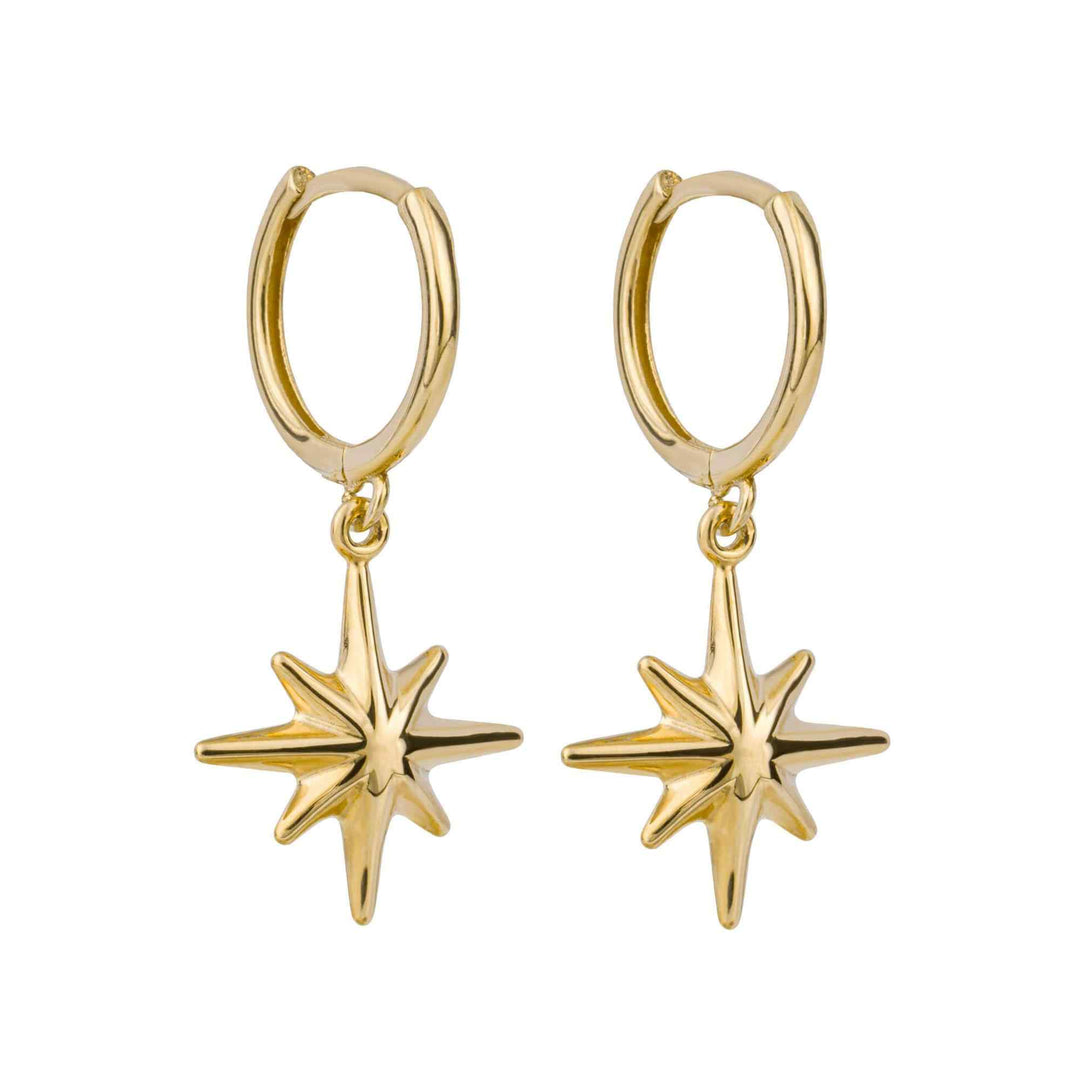 Elements Gold GE1005 Star Burst Charm Hoop Earrings